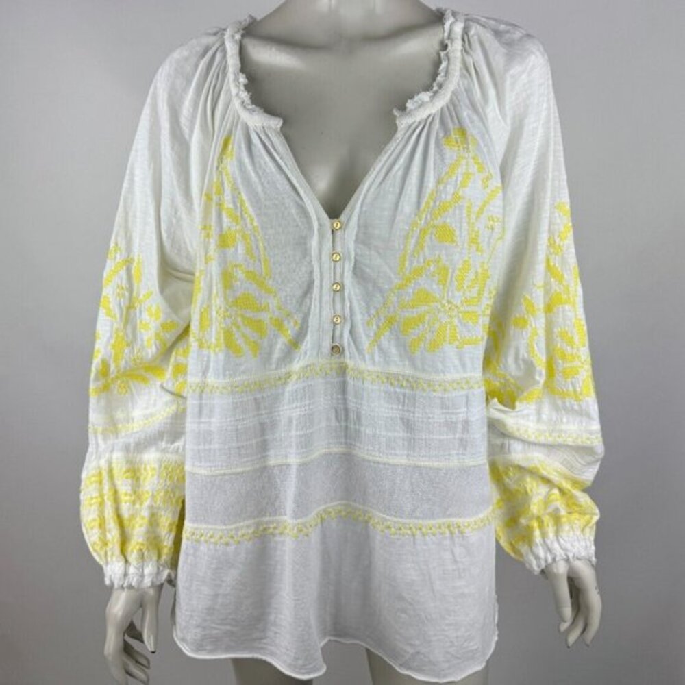 Free People Persuasion Boho Bohemian Top Women M Oversized Embroidered Blouse‎